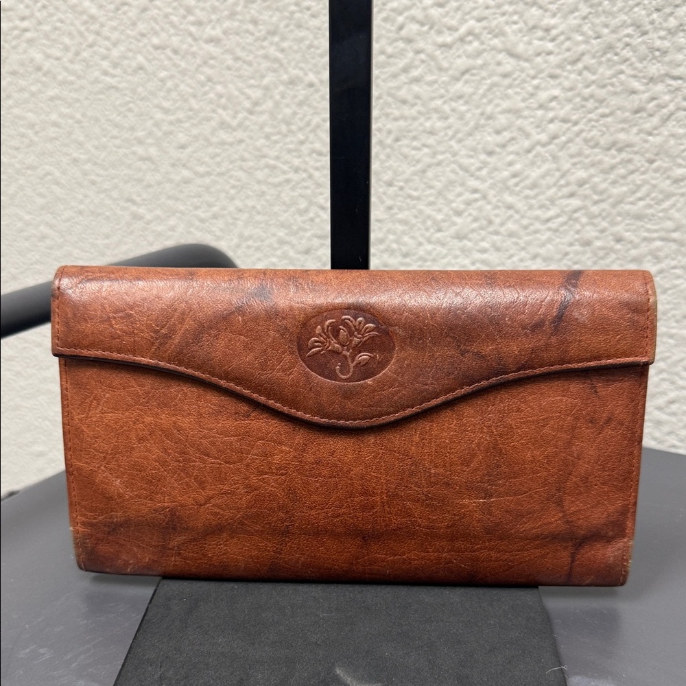 Vintage Source Unknown Elegant Brown Leather KISS Lock Women's Wallet